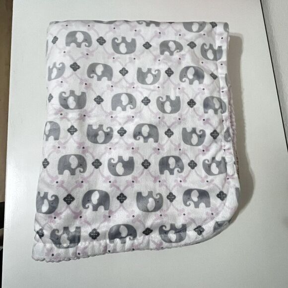 Blankets & Beyond Pink Gray Elephant Security Blanket Lovey Sherpa Back Lovie - Picture 6 of 14